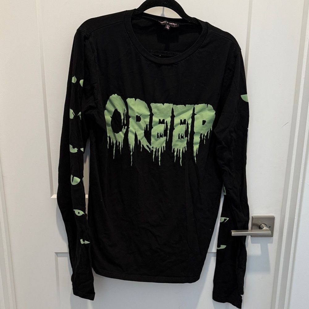 Trickz N Treatz Goth Glow In Dark Creep Long Sleeve Shirt, Size XL, Unisex